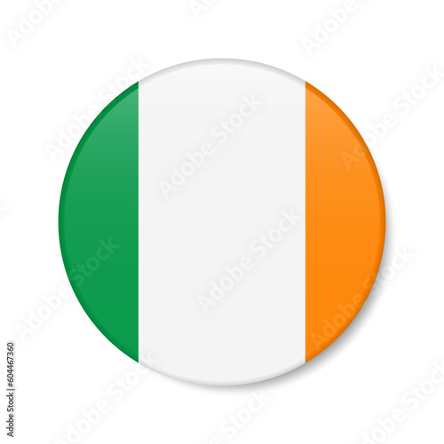 Ireland circle button icon. Irish round badge flag. 3D realistic isolated vector illustration