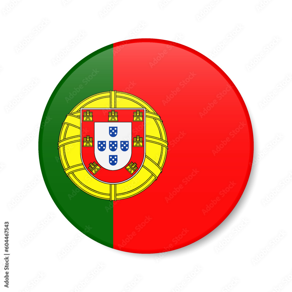 Portugal circle button icon. Portuguese round badge flag. 3D realistic isolated vector illustration Portugal circle button icon. Portuguese round badge flag. 3D realistic isolated vector illustration