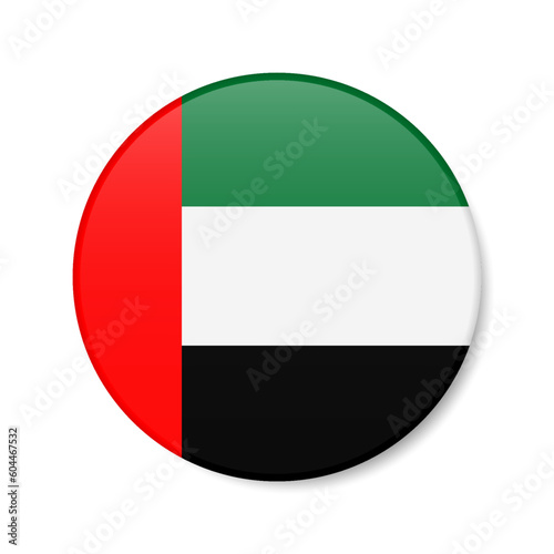 United Arab Emirates circle button icon. UAE round badge flag. 3D realistic isolated vector illustration