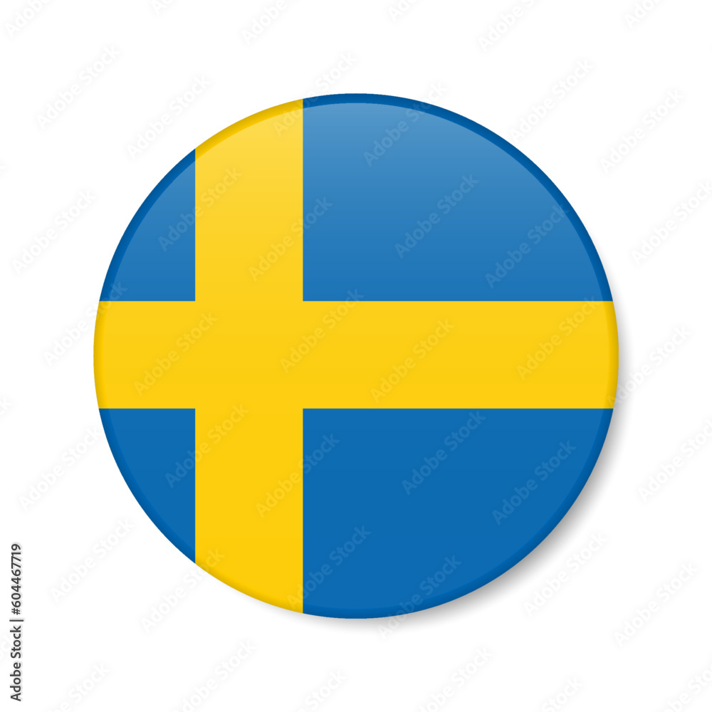 Sweden circle button icon. Swedish round badge flag. 3D realistic isolated vector illustration Sweden circle button icon. Swedish round badge flag. 3D realistic isolated vector illustration
