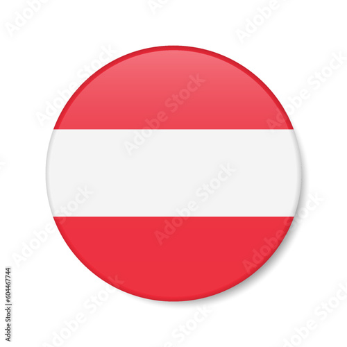 Austria circle button icon. Austrian round badge flag. 3D realistic isolated vector illustration