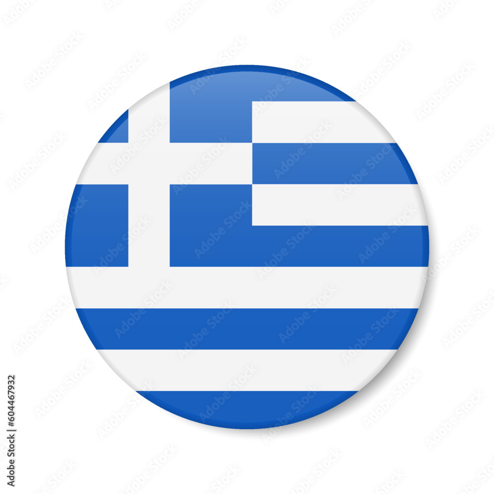 Greece circle button icon. Greek round badge flag. 3D realistic isolated vector illustration Greece circle button icon. Greek round badge flag. 3D realistic isolated vector illustration