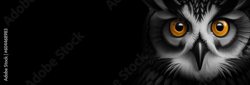 black and white portrait of Owl bird, Generative AI