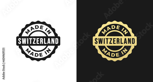 Made in Switzerland Stamp or Made in Switzerland Label Vector Isolated in Flat Style. Made in Switzerland label for product packaging design element. Made in Switzerland stamp for packaging design ele