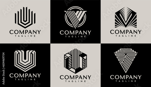 Modern geometric line letter V logo design