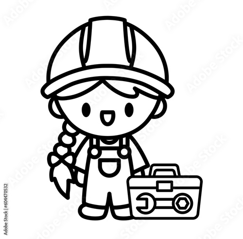 Cute kawaii mechanic cartoon outline icon