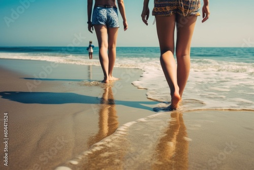 Women's legs on the beach near the sea. Travel concept. AI generated, human enhanced © top images