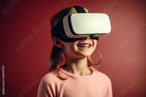 Girl child in virtual reality glasses. VR concept. AI generated, human enhanced © top images