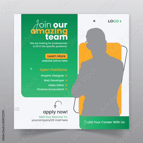 We are hiring job vacancy social media post or square web banner template