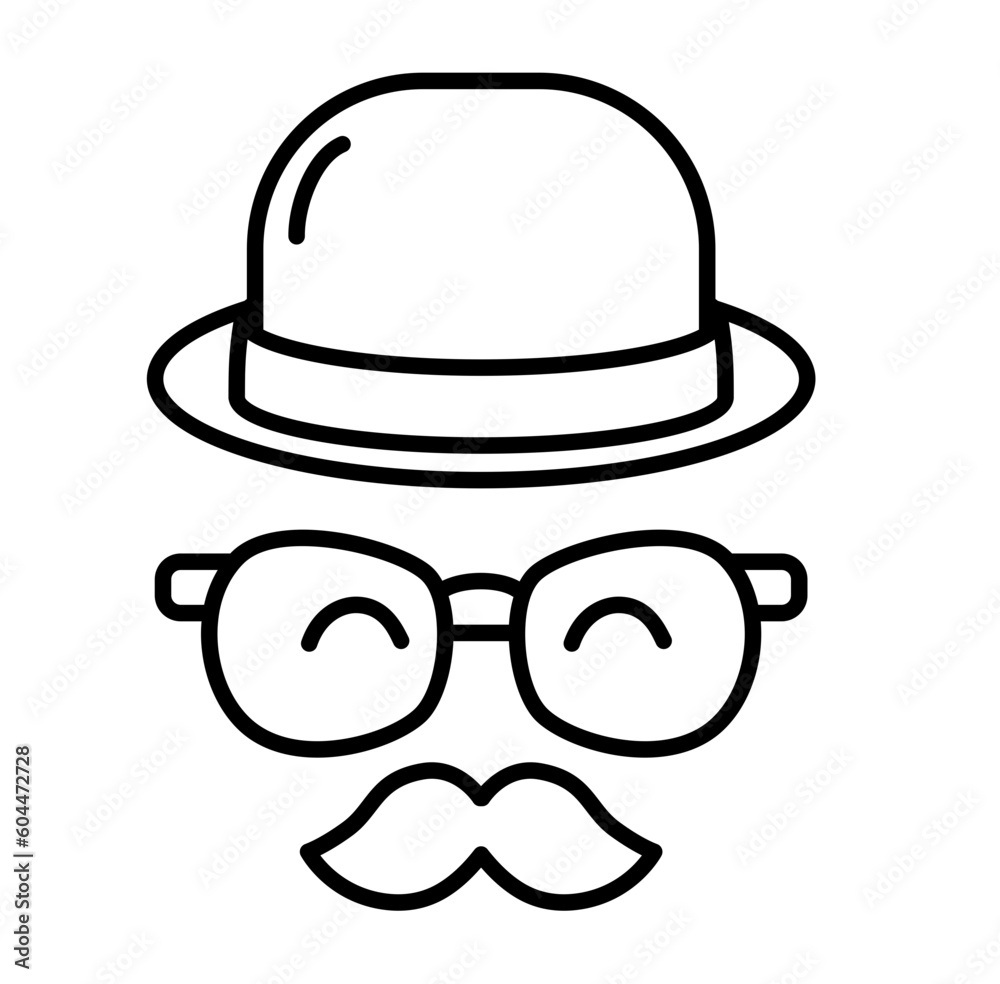 Cute mustache beard with hat and glasses outline icon Cute mustache beard with hat and glasses outline icon