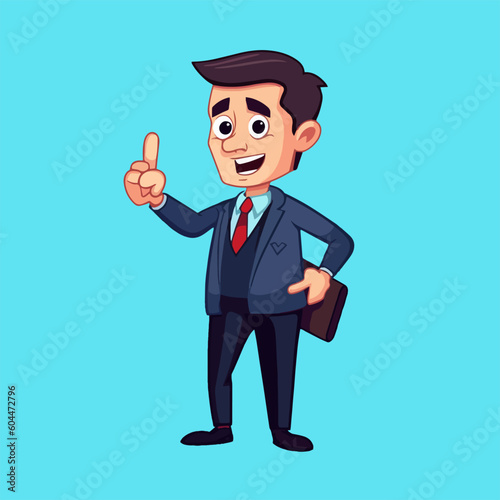 Cartoon businessman with a briefcase and a finger up