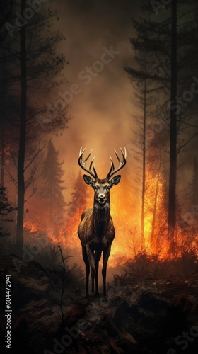 Forest Fire  A Nightmare for Wildlife. Generated by AI.