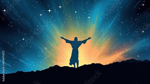 Jesus in background of universe in bright colors