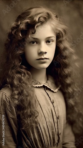 Vintage Black and White Portrait of a Young Girl Generated by AI