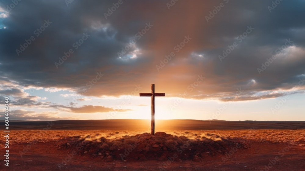 Cross in the background of sunset