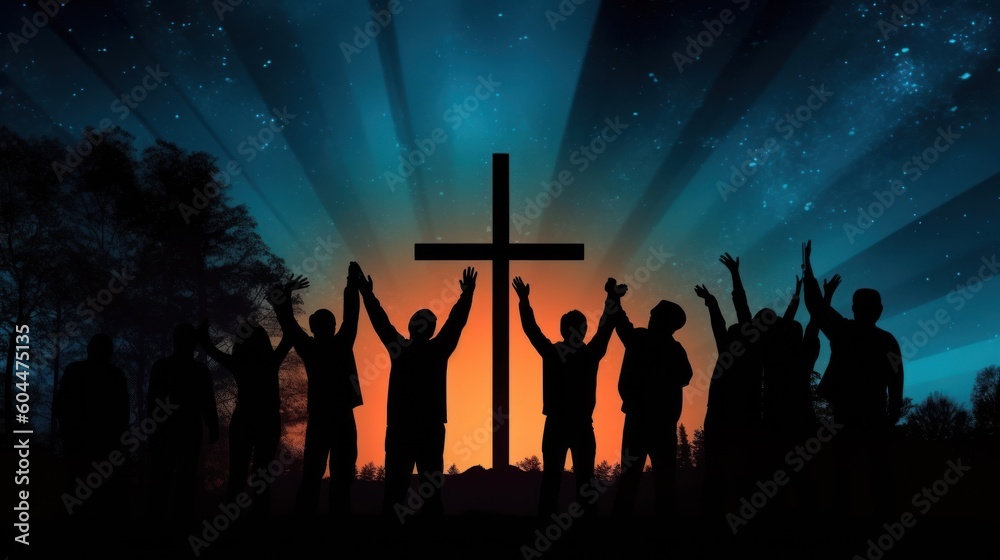 Silhouette of people worshipping