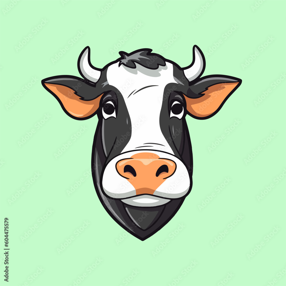 A cow head on a green background