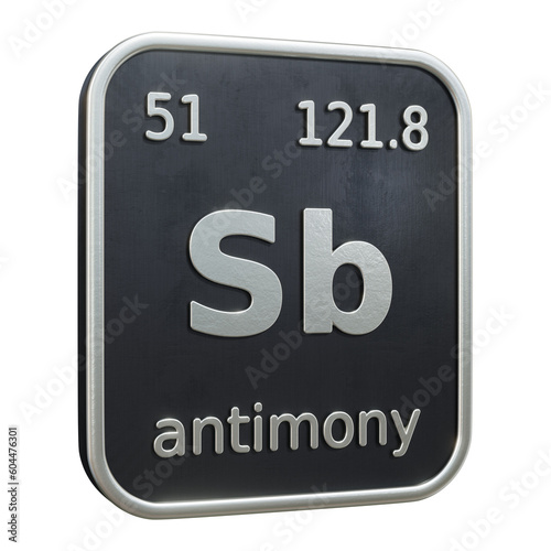 Three-dimensional icon of the chemical element of Antimony isolated on transparent background. 3D rendering photo