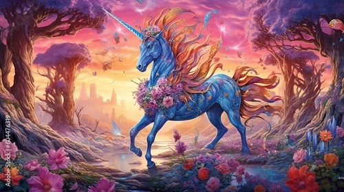 Beautyful unicorn in a forest in UHD © PicStudio