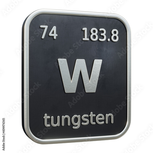 Three-dimensional icon of the chemical element of Tungsten isolated on transparent background. 3D rendering photo