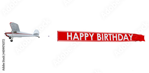 Flying plane with a happy birthday banner