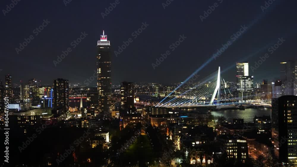 Night Panorama of Rotterdam, Netherlands. Rotterdam, The Netherlands - Aprill, 2023: City Scape, Night Panorama of Rotterdam, Netherlands. Rotterdam, The Netherlands - Aprill, 2023: City Scape,
