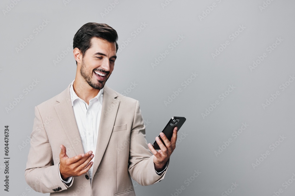 man call happy smartphone portrait smile suit phone beard business hold man call happy smartphone portrait smile suit phone beard business hold