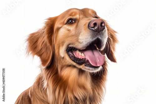 This image is a close up of a golden retriever dog’s face with its tongue out, Generative Ai