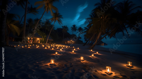 夜の熱帯島ビーチの魅惑の芸術 No.012 | Enchanting Artistry of a Tropical Island Beach at Night Generative AI