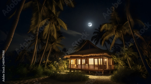 夜の熱帯島ビーチの魅惑の芸術 No.005 | Enchanting Artistry of a Tropical Island Beach at Night Generative AI