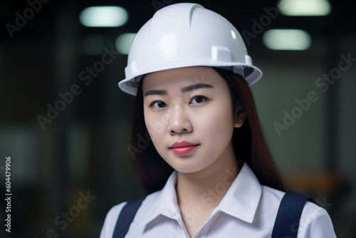 industrial woman engineer portrait asian industry job helmet business builder smile. Generative AI.