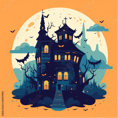 Spooky Haunted Houses Vector Halloween Sublimation Design