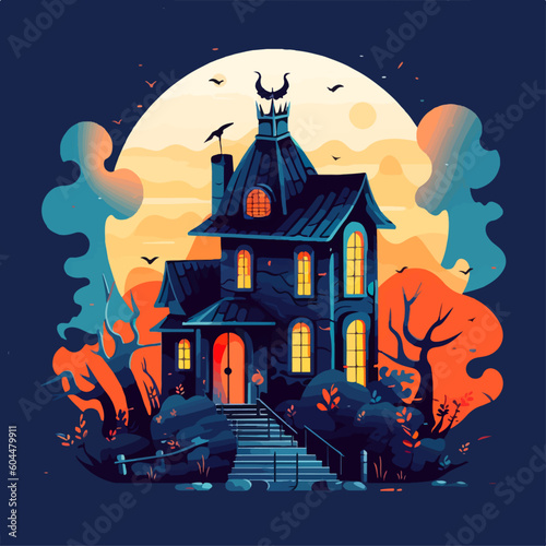 Spooky Haunted Houses Vector Halloween Sublimation Design