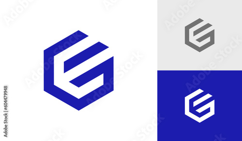 Letter EG initial hexagon monogram logo design © Pirage Design