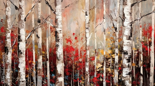 inspired diffusion art of an all of white birch trees and autumn foliage. AI generative