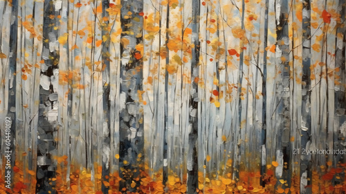 inspired diffusion art of an all of white birch trees and autumn foliage. AI generative