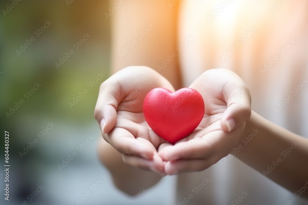 red woman hand donor valentine health cardiogram love fight hold care. Generative AI. red woman hand donor valentine health cardiogram love fight hold care. Generative AI.
