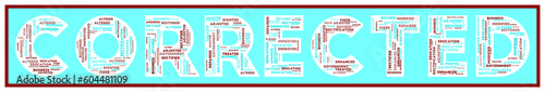 Corrected text filled with related keywords of various sizes. Corrected word cloud. Awesome vector illustration.