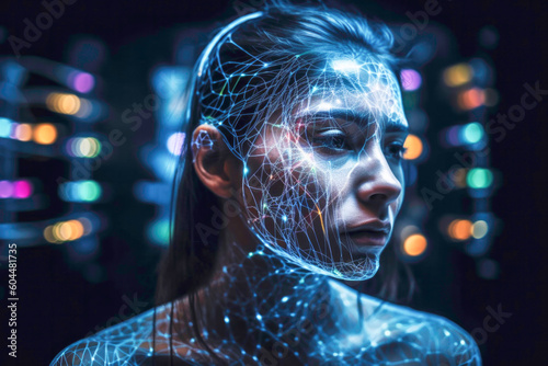 Woman's brain and nervous system pathways and nerve firing Polyvagal. Generative AI.