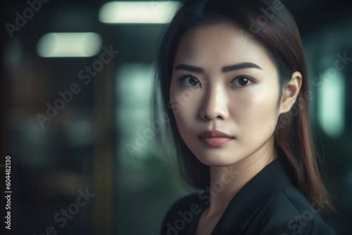 asian woman confident space happy copy portrait businesswoman corporate business korean office. Generative AI.