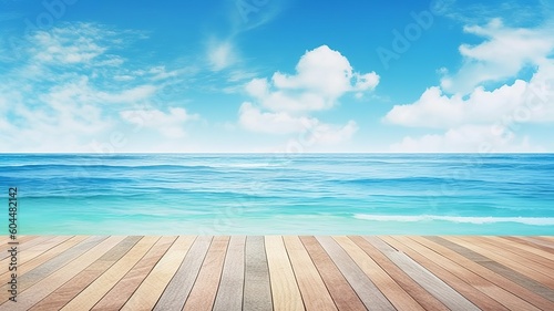 Photo summer product backdrop, blue sea background Summer, the hottest season Generati