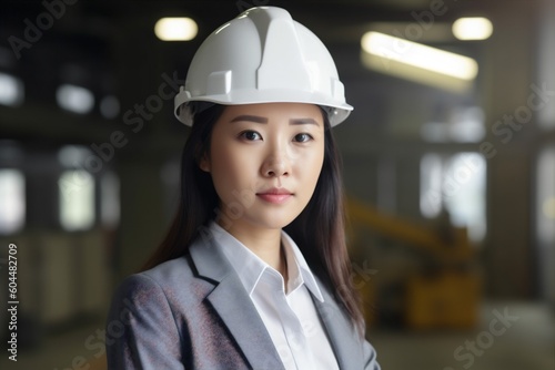 engineer woman asian industrial industry business job portrait architect helmet smile. Generative AI.