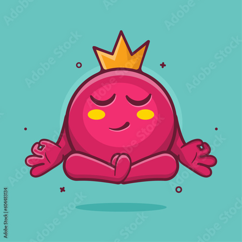 calm pomegranate fruit character mascot with yoga meditation pose isolated cartoon in flat style design