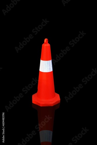 Traffic cone, white orange, plastic, isolated background