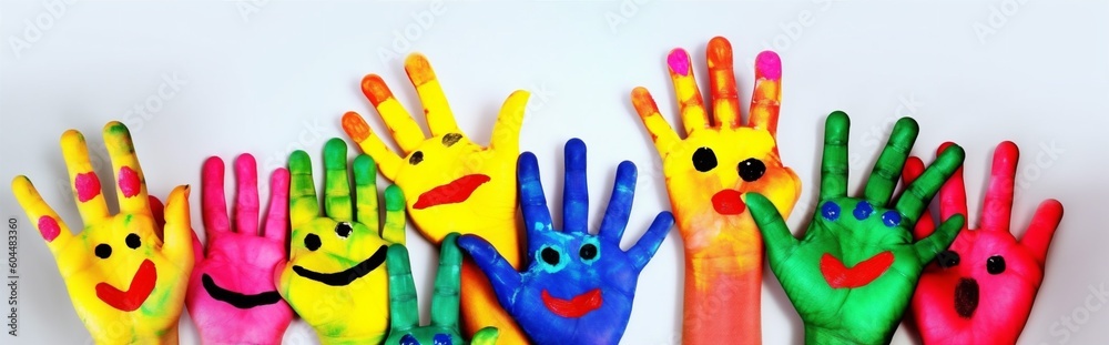 Fototapeta premium hand colorful fun artist smile concept art child paint finger. Generative AI.