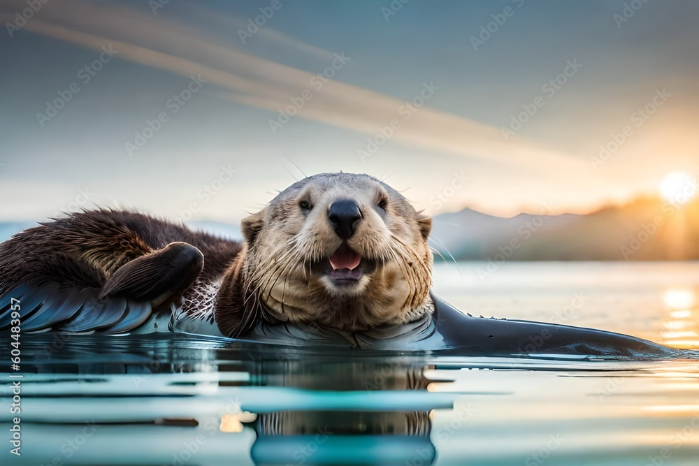 Obraz premium A playful sea lion/seal otter floating on its back