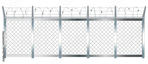 Barbed wire fence.Steel fencing.Metal fence front view