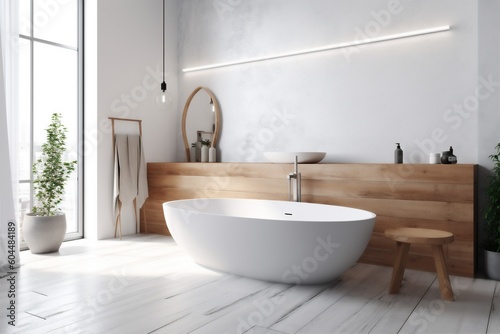 elegance interior bathroom bathtub home white wood house luxury architecture modern. Generative AI.