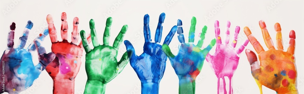 concept hand paint colorful finger child smile artist art fun. Generative AI. concept hand paint colorful finger child smile artist art fun. Generative AI.