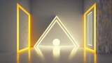 Geometry of yellow and white issuing triangles of futuristic geometry with design elements simple three-dimensional minimal frat ray Abstract and Elegant Modern AI-generated illustration